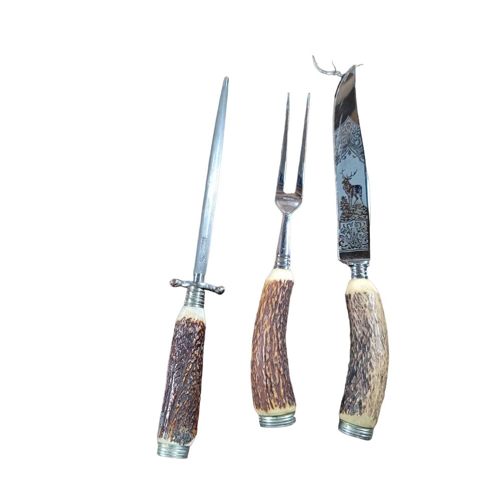 Eickenlaub Solingen Rostfrei Stag Horn 3-Piece Carving Set